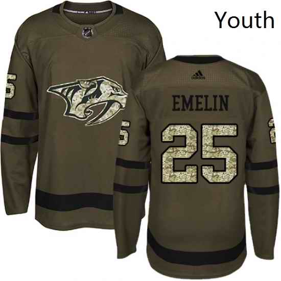 Youth Adidas Nashville Predators 25 Alexei Emelin Authentic Green Salute to Service NHL Jersey